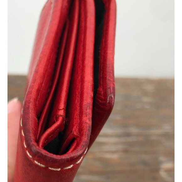Vintage Fossil Genuine Leather Tri-Fold Checkbook Wallet Red - Picture 10 of 12